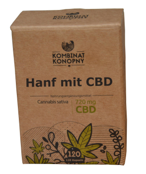 Hemp with CBD (cannabidiol) content, has a relaxing, anti-inflammatory, relaxing effect, 120 capsules